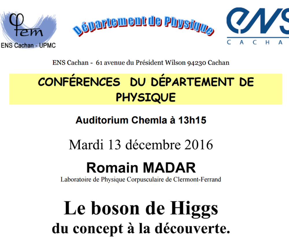 Seminar on the Higgs boson for non-HEP phycisit, at ENS Cachan